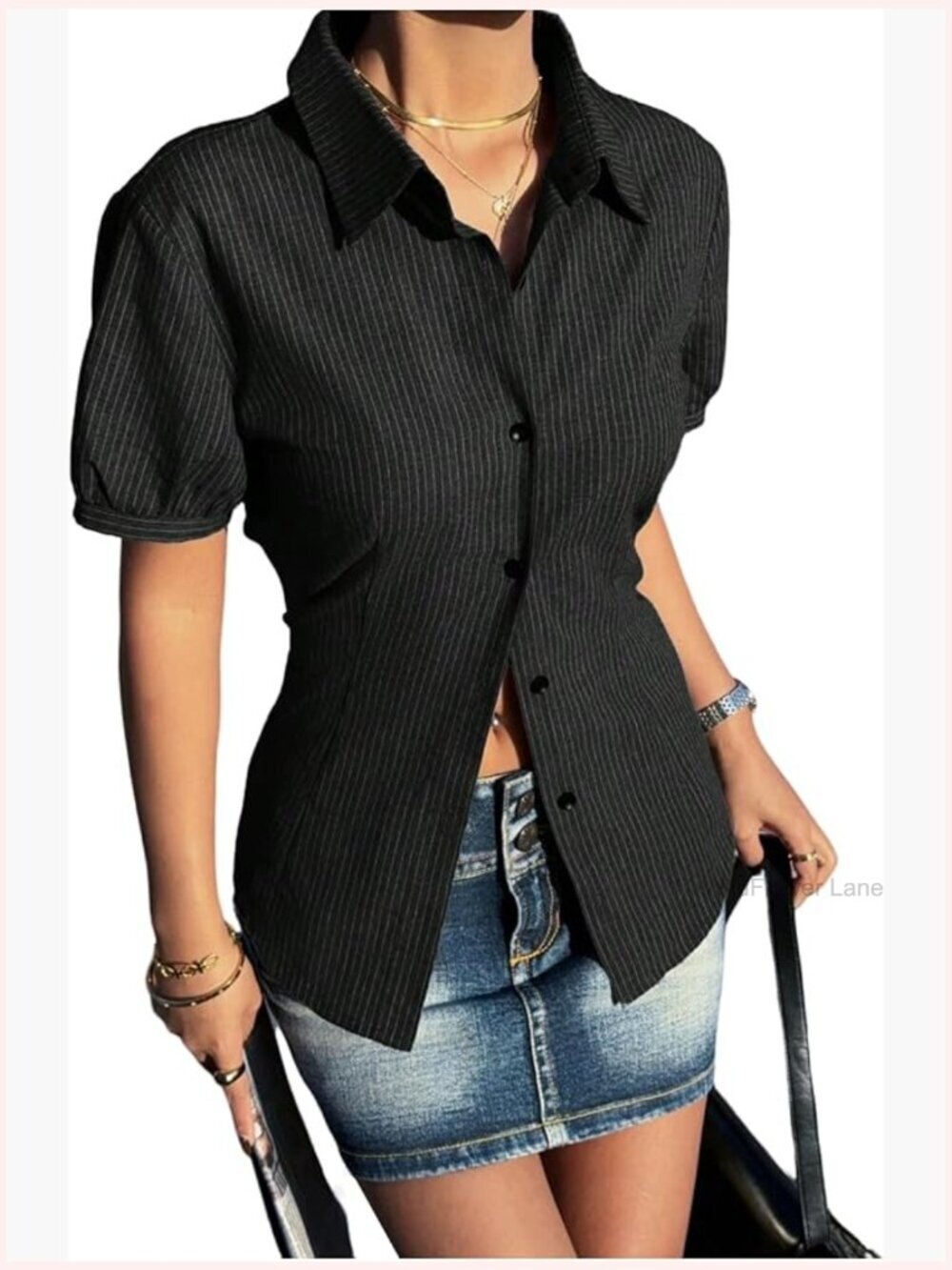 Striped Button Down Puff Sleeve Blouse Summer Top